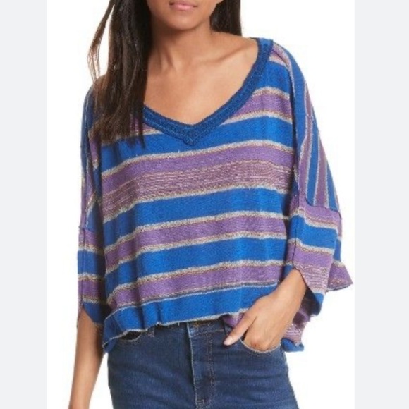 Free People Love Me Too Dolman Blue/Purple Striped Sweater Size S/P - Picture 5 of 9